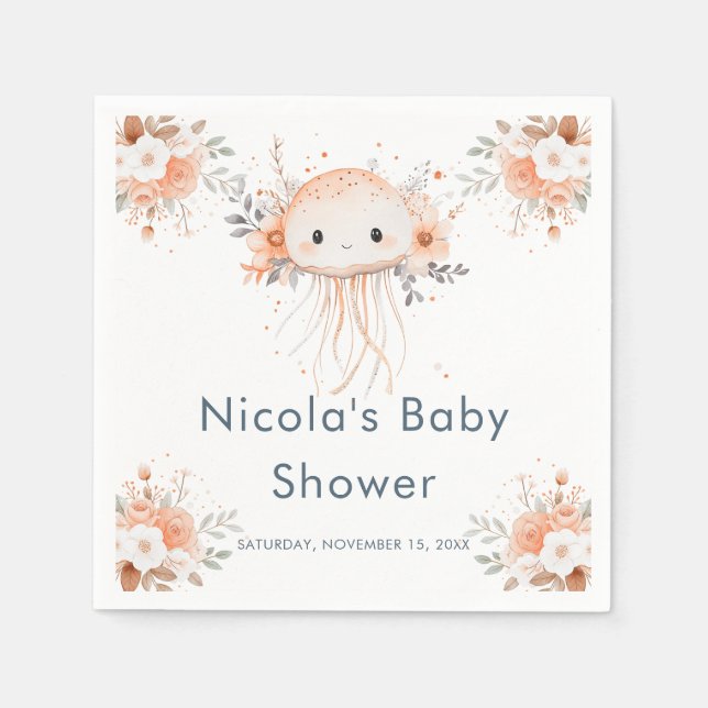Serviette En Papier Cute Floral Jellyfish Baby Shower (Devant)