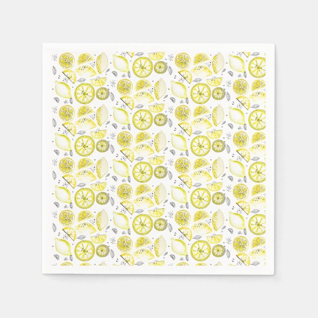 Serviette En Papier Cute Fraîche Citrus Citron D'Été Doodle Jaune (Devant)