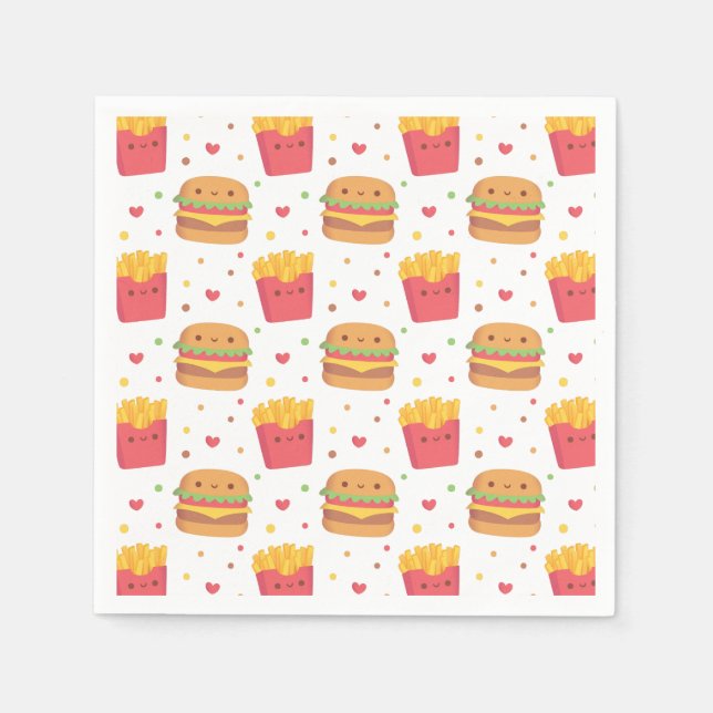 Serviette En Papier Cute Fries et Motif de hamburger (Devant)