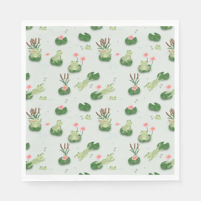 Serviette En Papier Cute Frogs in Lily Pond (Devant)