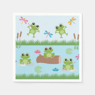 Serviette En Papier Cute Frogs in Pond