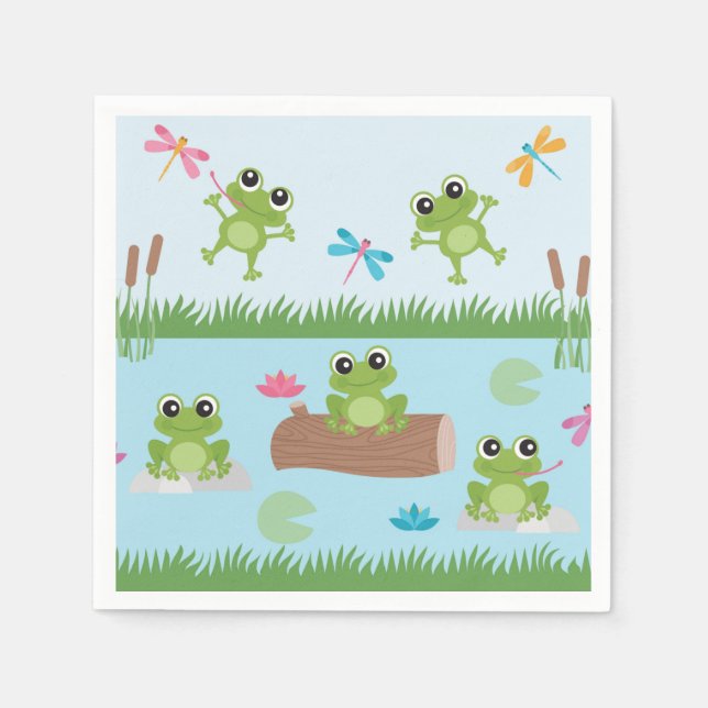 Serviette En Papier Cute Frogs in Pond (Devant)