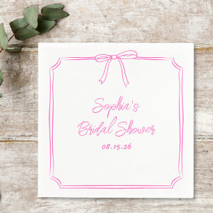 Serviette En Papier Cute Fun Hot Rose Simple Girl Bow Fête des mariées