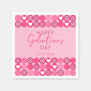 Serviette En Papier Cute Galentine's Day Coeur rose et Motif de fleurs