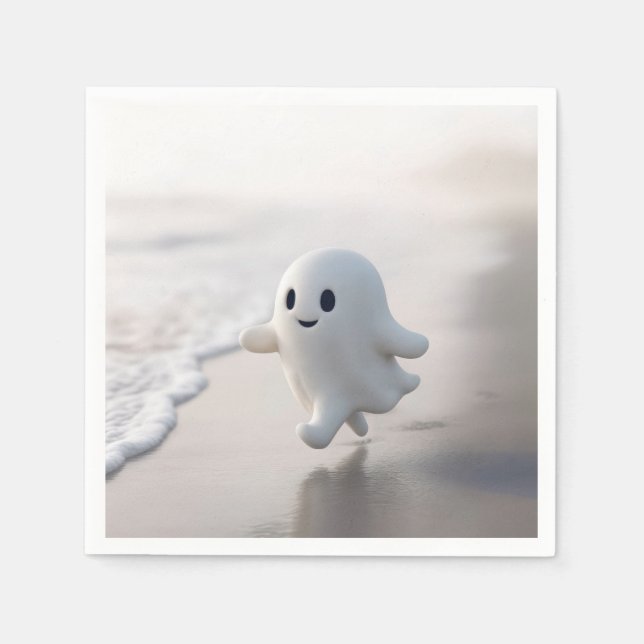 Serviette En Papier Cute Ghost Running On a Beach (Devant)