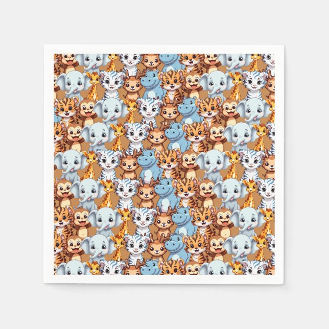 Serviette En Papier Cute girafe hippo jungle sauvage Motif safari (Devant)