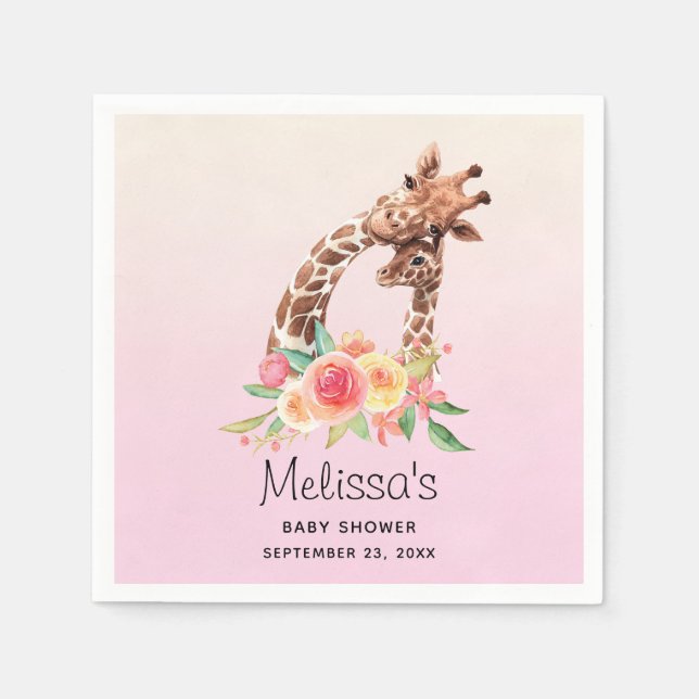 Serviette En Papier Cute Giraffe Aquarelle Maman & Baby shower bébé (Devant)