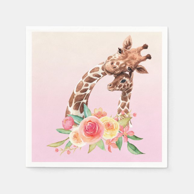 Serviette En Papier Cute Giraffe Aquarelle Maman & Bébé (Devant)