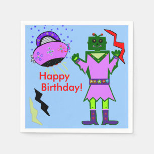 Serviette En Papier Cute Girl Robot rose vaisseau spatial Anniversaire