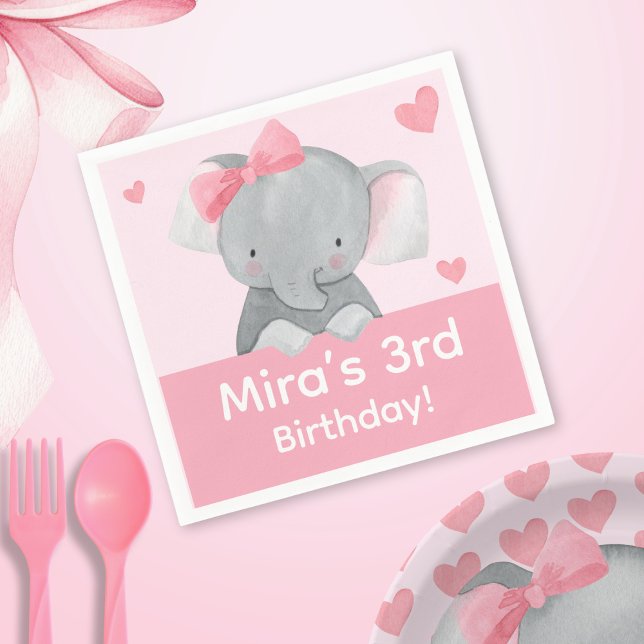 Serviette En Papier Cute Girly Elephant Pink Bow Birthday Party  (Créateur téléchargé)