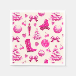 Serviette En Papier Cute Girly Preppy Motif de Noël rose