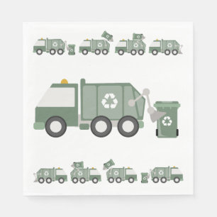 Serviette En Papier Cute Green Recycling Camion Véhicules Enfants Anni