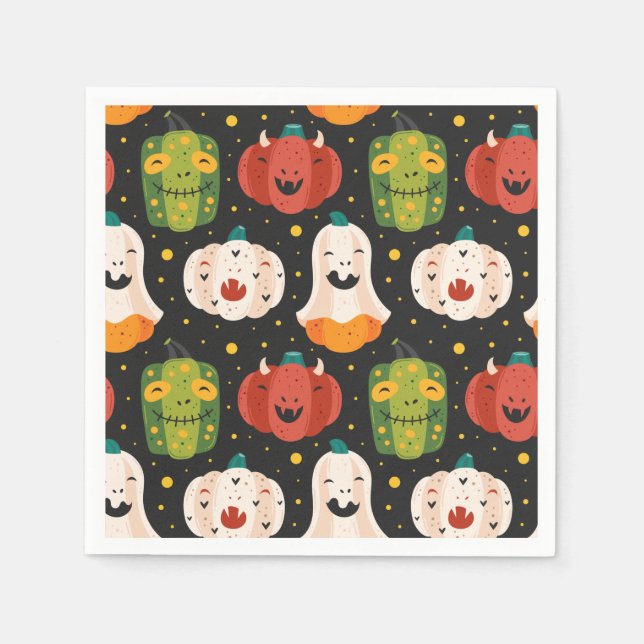 Serviette En Papier Cute Halloween Citrouilles et Gourds Plaque en pap (Devant)