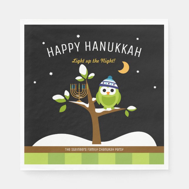 Serviette En Papier Cute Hanoukka illuminent la chouette nocturne & Me (Devant)