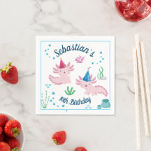 Cute Happy Axolotl Blanc Anniversaire Serviettes