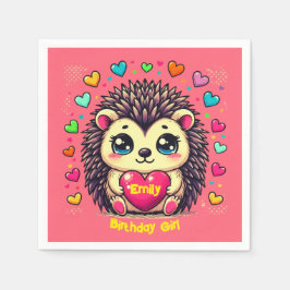 Serviette En Papier Cute Hérisson personnalisable Fille d'anniversaire