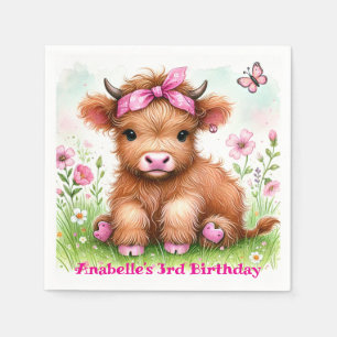 Serviette En Papier Cute Highland Vache papillon Fille Anniversaire