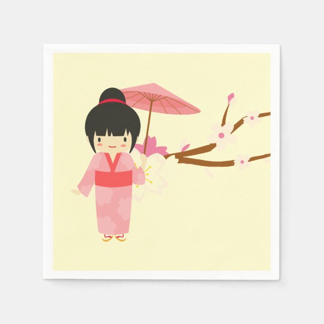 Serviette En Papier Cute japonaise rose cerise Blossom Geisha (Devant)