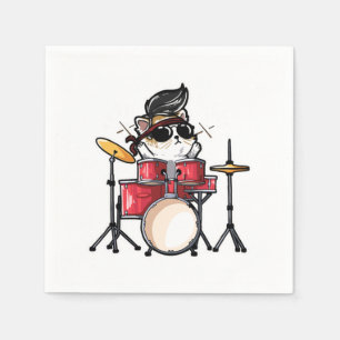 Serviette En Papier Cute Kawaii Cat Playing Drums Drummer Cats Lover