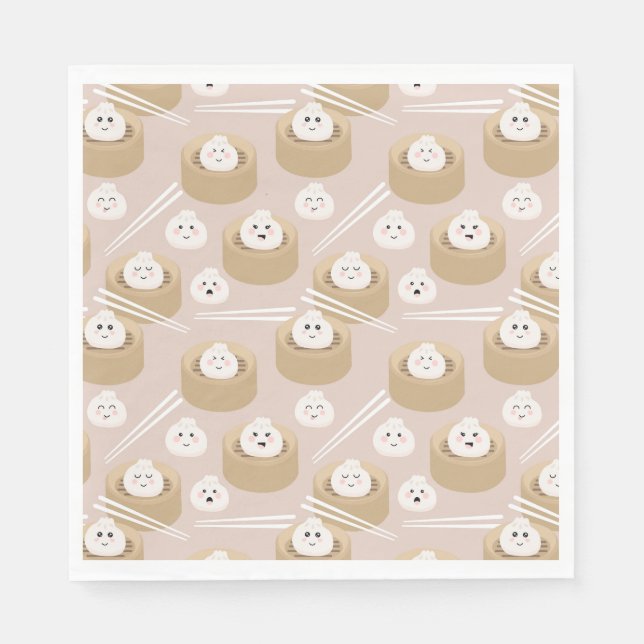 Serviette En Papier Cute Kawaii Dumplings Baguettes en vapeur (Devant)
