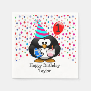 Serviette En Papier Cute Kid 1er Joyeux Pingouin d'anniversaire