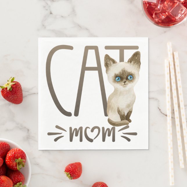 Serviette En Papier Cute Kitten Kitty Maman Aquarelle Siamese Chat (En situation)