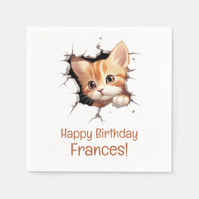 Serviette En Papier Cute Kitten Pékin Joyeux Anniversaire (Devant)