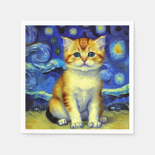 Serviette En Papier Cute Kitten Starry Night Van Gogh
