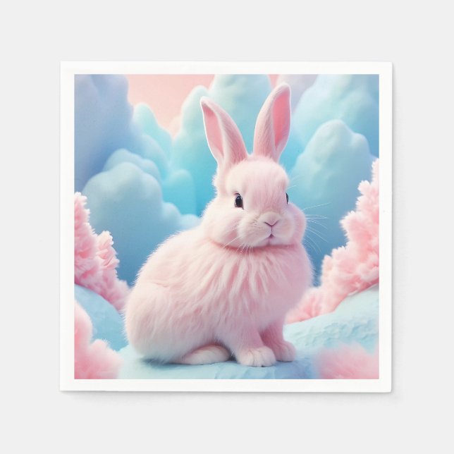 Serviette En Papier Cute Lapin Rose Coton Bonbons Nuages (Devant)
