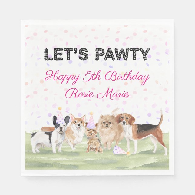 Serviette En Papier Cute Let's Pawty Rose Custom Chig fête d'anniversa (Devant)