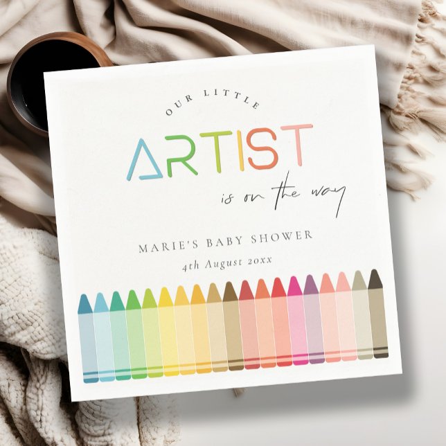 Serviette En Papier Cute Little Artist Crayon Fun Rainbow Baby shower (Créateur téléchargé)