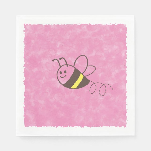 Serviette En Papier Cute Little Bee Flying Pink Aquarelle Baby shower (Devant)