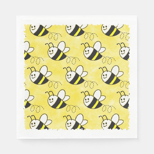 Serviette En Papier Cute Little Bee Motif Baby shower aquarelle (Devant)
