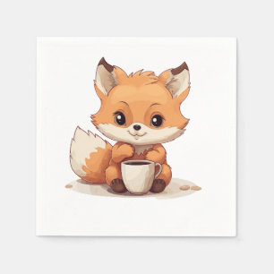 Serviette En Papier Cute Little Fox boit un café