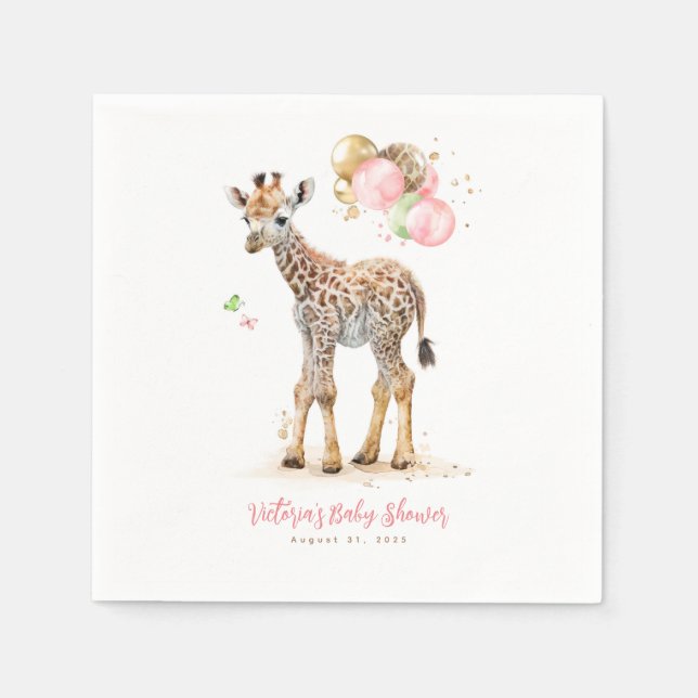 Serviette En Papier Cute Little Giraffe Moderne Boho rose Brown (Devant)