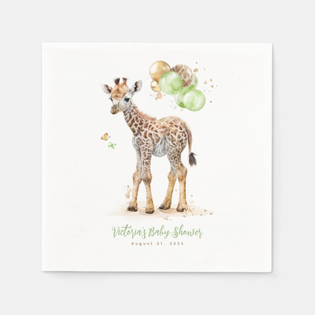 Serviette En Papier Cute Little Giraffe Moderne Boho Vert et Brown (Devant)