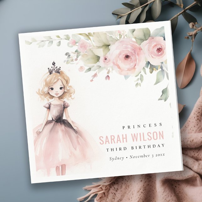 Serviette En Papier Cute Little Pink Princess Rose Floral Birthday (Créateur téléchargé)