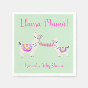 Serviette En Papier Cute Llama Mama Hot rose et Baby shower vert