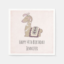Serviette En Papier Cute Llama Princess portant un anniversaire de la 