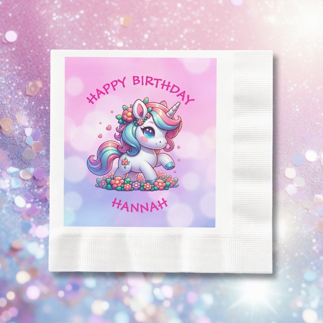 Serviette En Papier Cute Magical Unicorn Personnalisé Anniversaire de  (Créateur téléchargé)