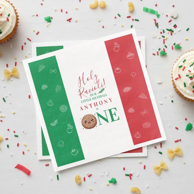 Serviette En Papier Cute Meatball First Birthday Party  (Cute Meatball First Birthday Party Paper Dinner Napkins)