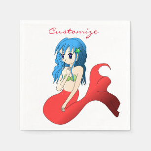 Serviette En Papier Cute Mermaid à cheveux bleus Thunder_Cove