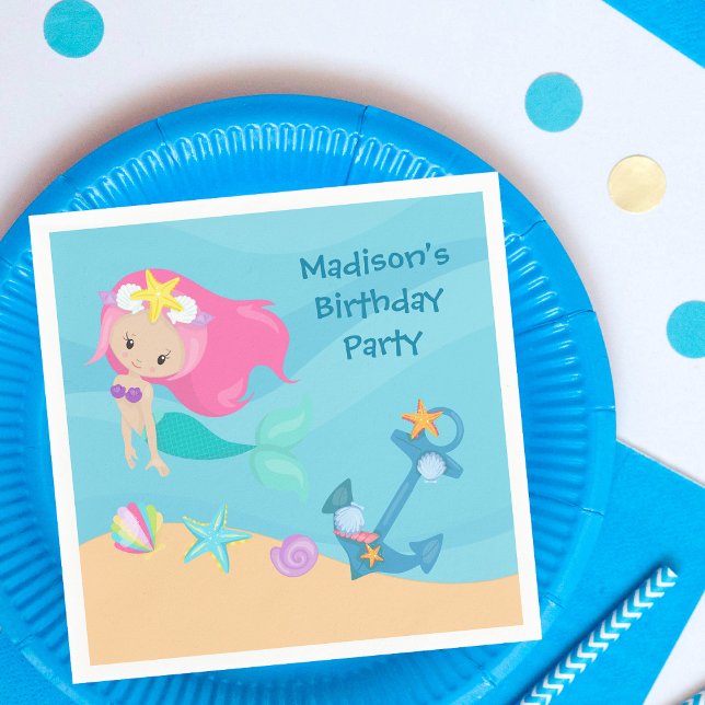 Serviette En Papier Cute Mermaid Girl Beach Personnalisé Enfant fête d (Créateur téléchargé)
