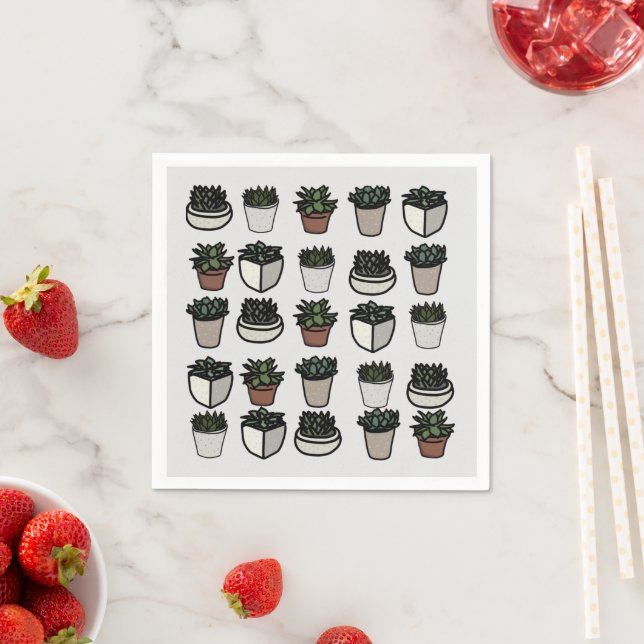 Serviette En Papier Cute mini motif succulent (En situation)