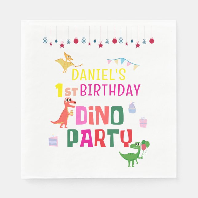 Serviette En Papier Cute Modern Dino Dinosaur fête d'anniversaire pour (Devant)