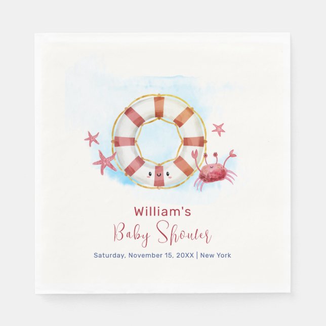 Serviette En Papier Cute moderne Crabe Nautique Baby shower d'étoiles  (Devant)