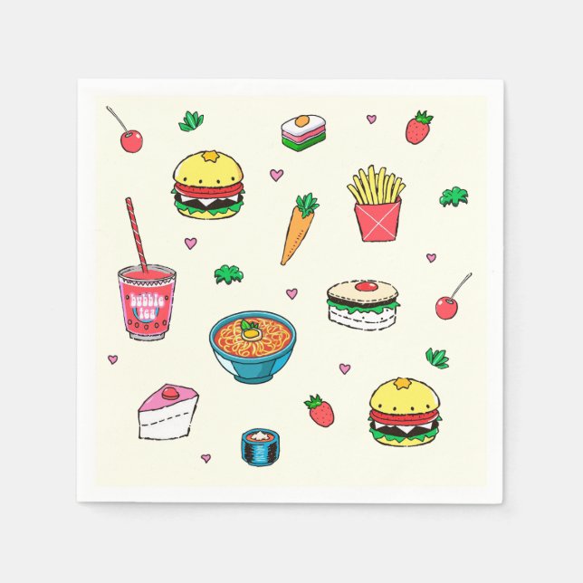 Serviette En Papier Cute Motif de nourriture coloré sur blanc (Devant)