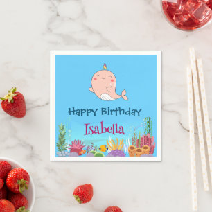 Serviette En Papier Cute Narwhal Fish Unicorn Baleine mer Anniversaire