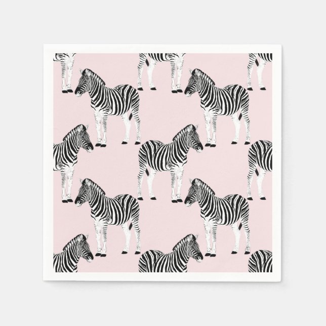 Serviette En Papier Cute Noir Blanc Zèbre Animal Rose Design (Devant)