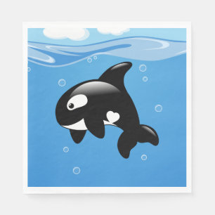 Serviette En Papier Cute Orca Whale on Blue